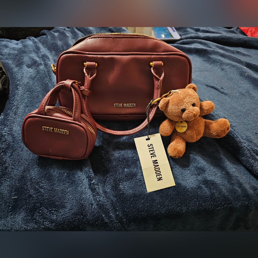 Steve Madden Maroon Bag Set with Teddy Charm